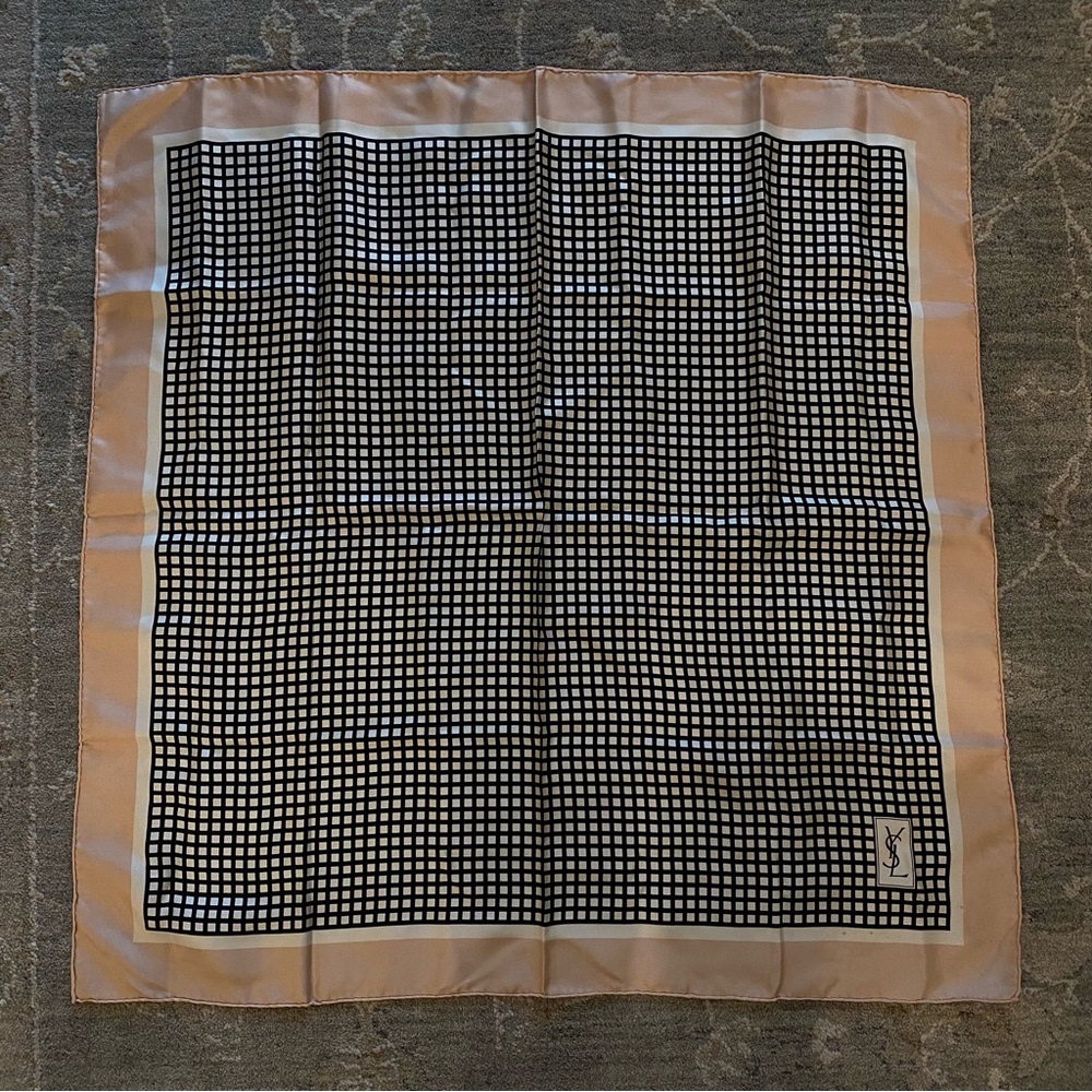 Yves Saint Laurent YSL Scarf Black and pink 30 x 30 inch Pocket Square checkered - Picture 2 of 9